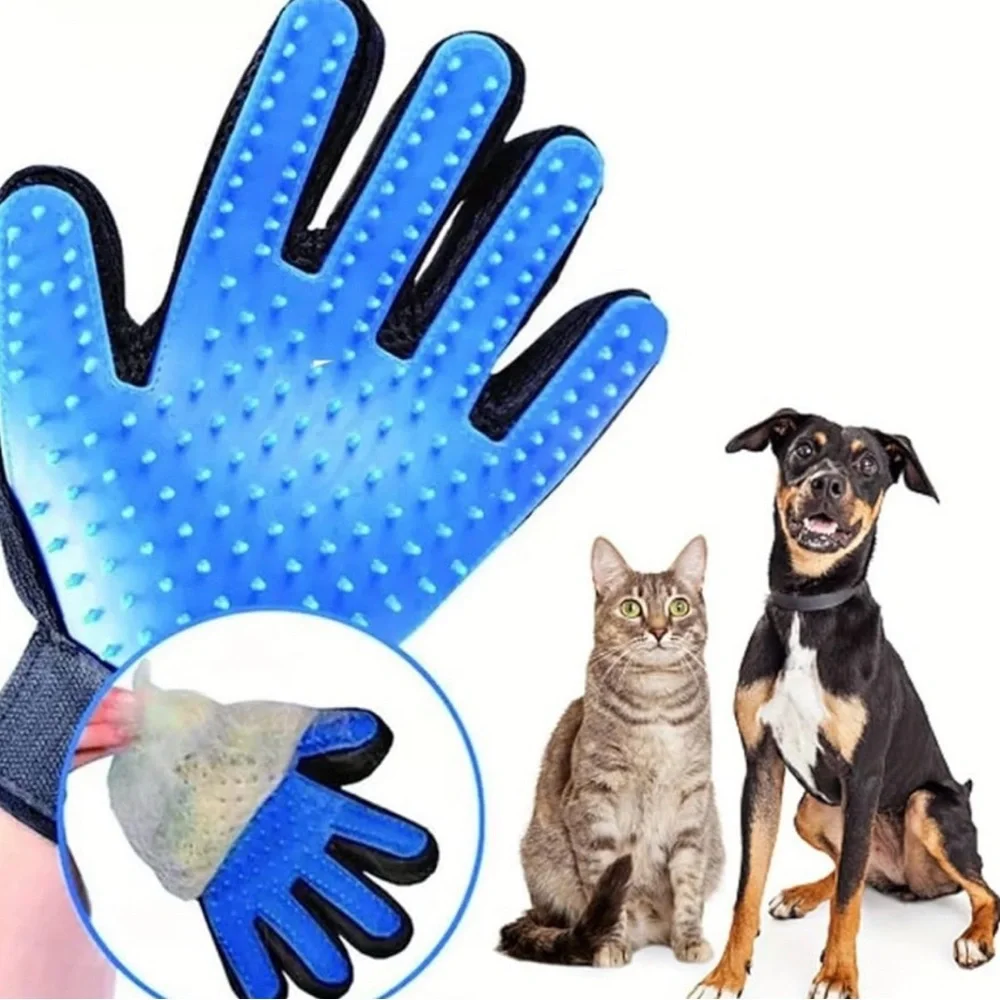 💞 New One Size Blue & Black Pet Grooming Glove for Cats & Puppy Dogs